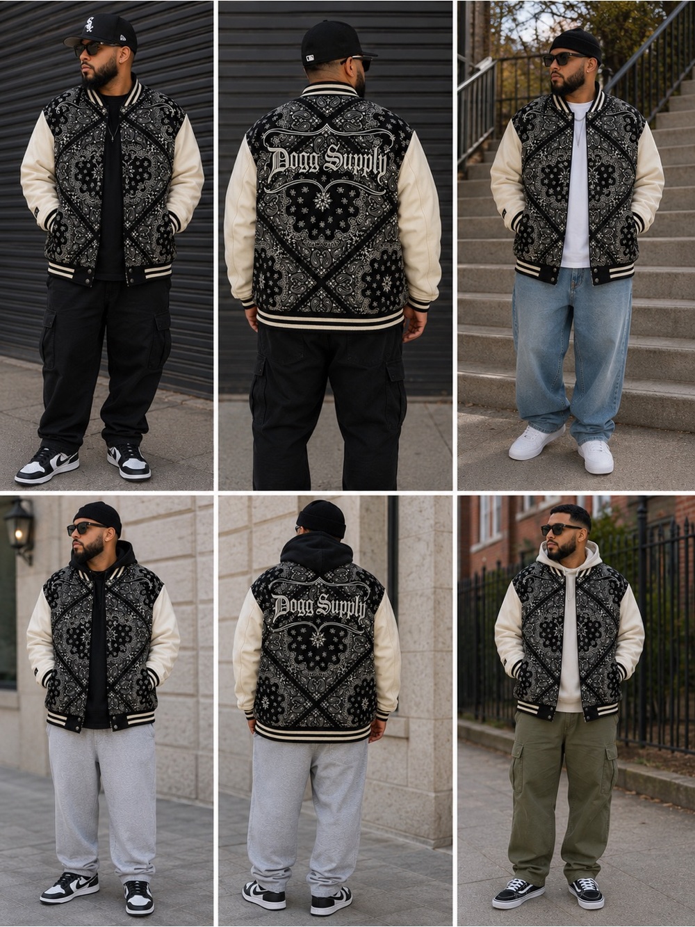 Dog Supply by Snoop Dogg 3XL Black Cream Bandana Paisley Varsity Bomber Jacket
